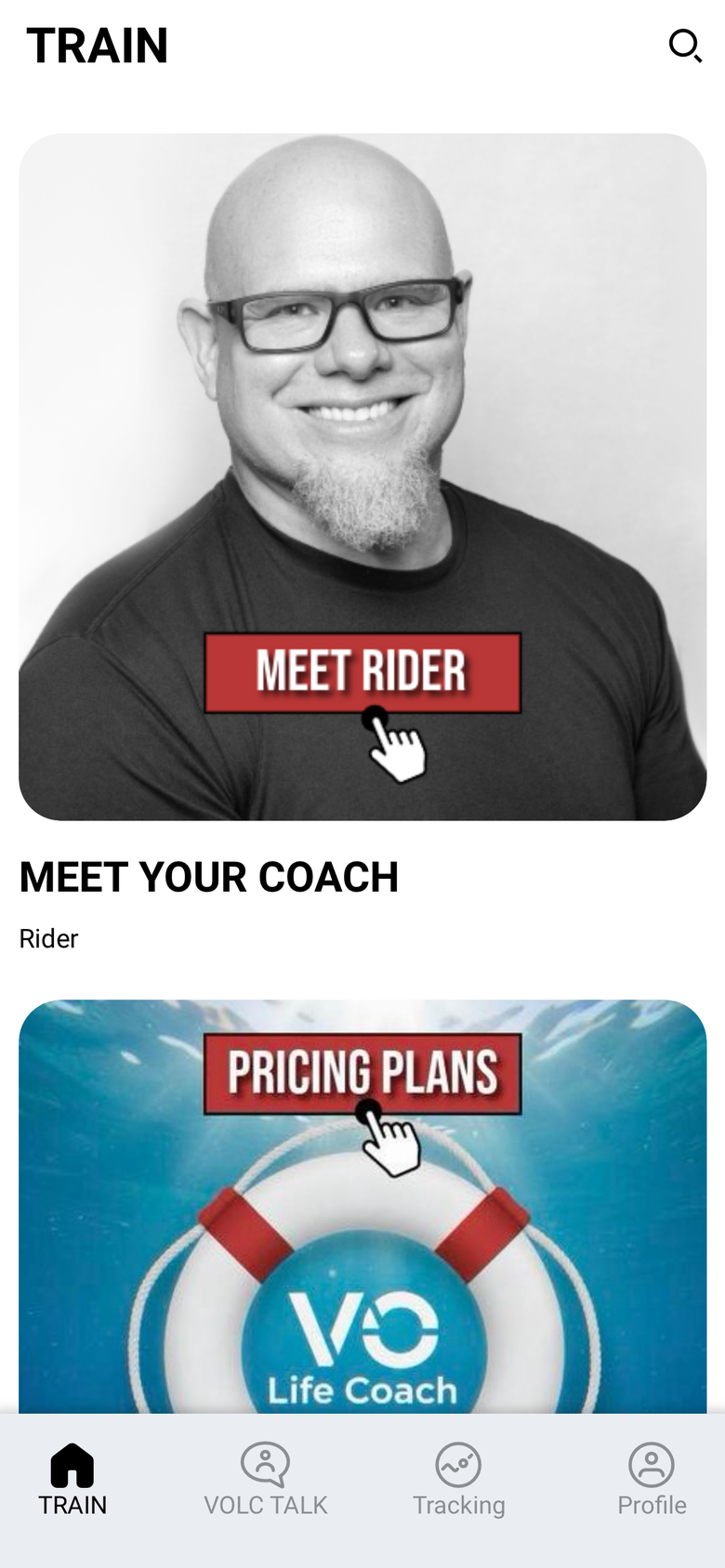 The Train tab of the VO Life Coach app.